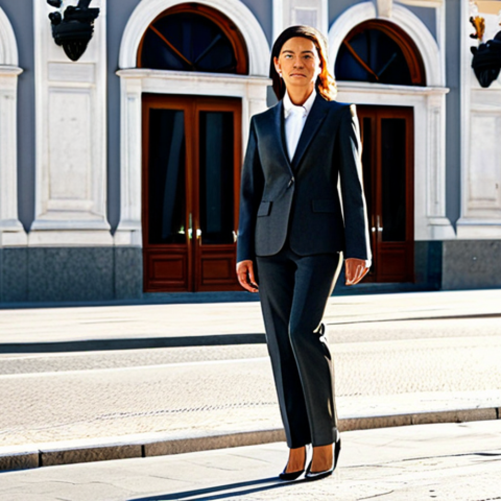 스마트물류 로봇 도입 사례 분석 - **

A professional businesswoman in Madrid, wearing a tailored dark grey business suit and sensible ...