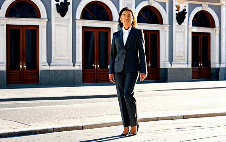 스마트물류 로봇 도입 사례 분석 - **
A professional businesswoman in Madrid, wearing a tailored dark grey business suit and sensible ...