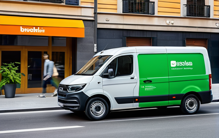 스마트물류 산업 성장률 분석 - Image Prompt 1: Urban Last-Mile Delivery with Smart Lockers in a Spanish City**