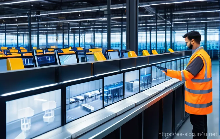 스마트물류 자격증 시험 후기 - **Prompt: "A sleek, ultra-modern intelligent warehouse at dawn. The facility is brightly lit, showca...