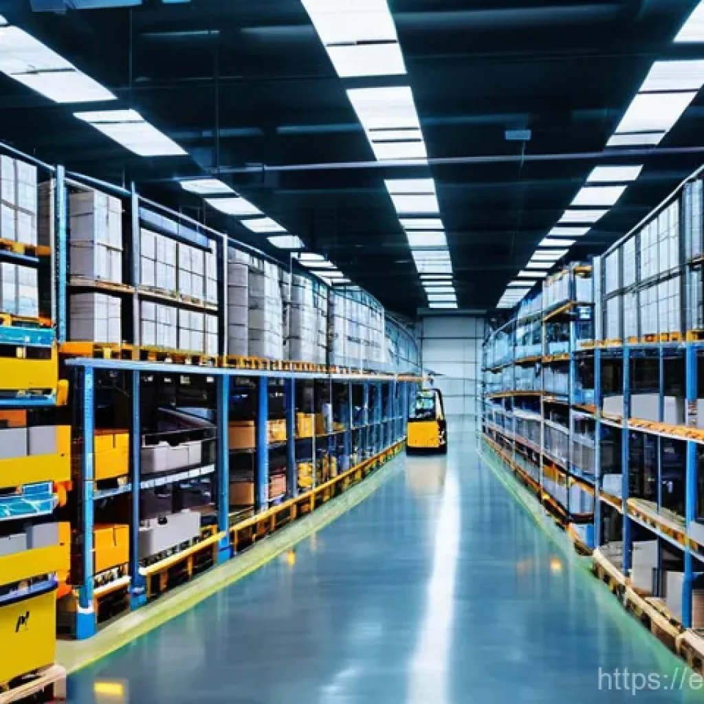 스마트물류 창고 관리 KPI 설정법 - **A modern, brightly lit smart warehouse interior at dawn.** The scene showcases a harmonious blend ...