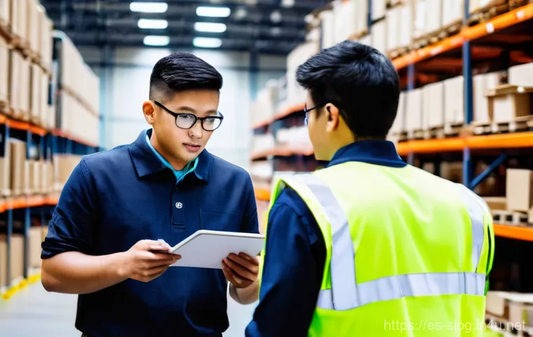 스마트물류 창고 관리 KPI 설정법 - **A modern, brightly lit smart warehouse interior at dawn.** The scene showcases a harmonious blend ...