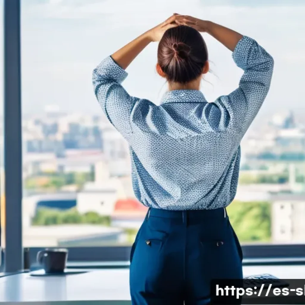 스마트물류 전문가 직무 스트레스 해소법 - **Prompt:** A female logistics professional in her early 30s, dressed in smart business casual attir...