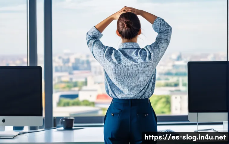 스마트물류 전문가 직무 스트레스 해소법 - **Prompt:** A female logistics professional in her early 30s, dressed in smart business casual attir...