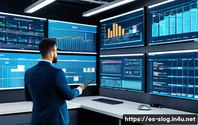 스마트물류 실무 시험 준비 - A modern digital supply chain control room with large interactive screens displaying real-time IoT d...
